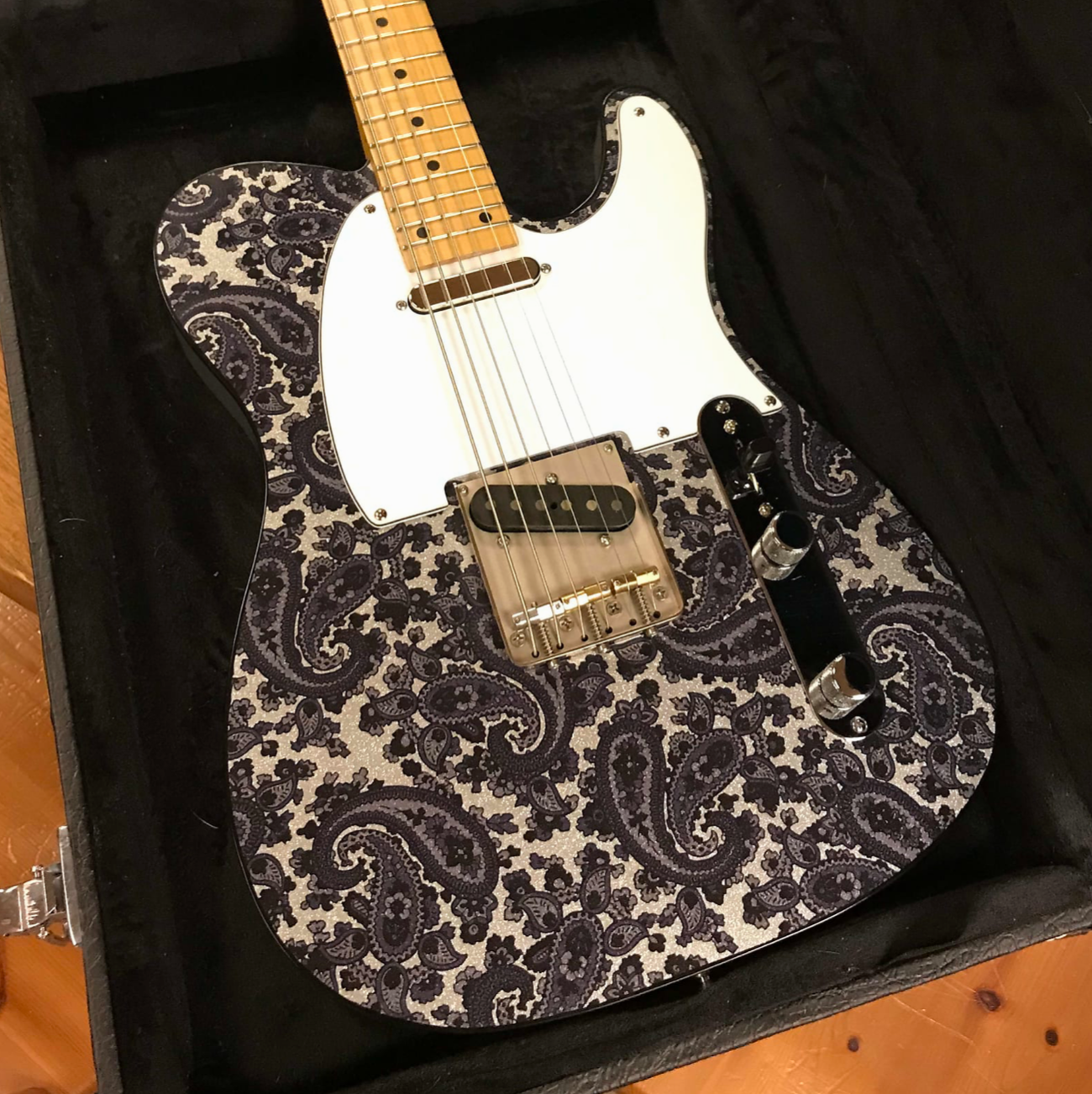 Crook Baritone Telecaster Black Paisley Silver Sparkle Matching Headstock