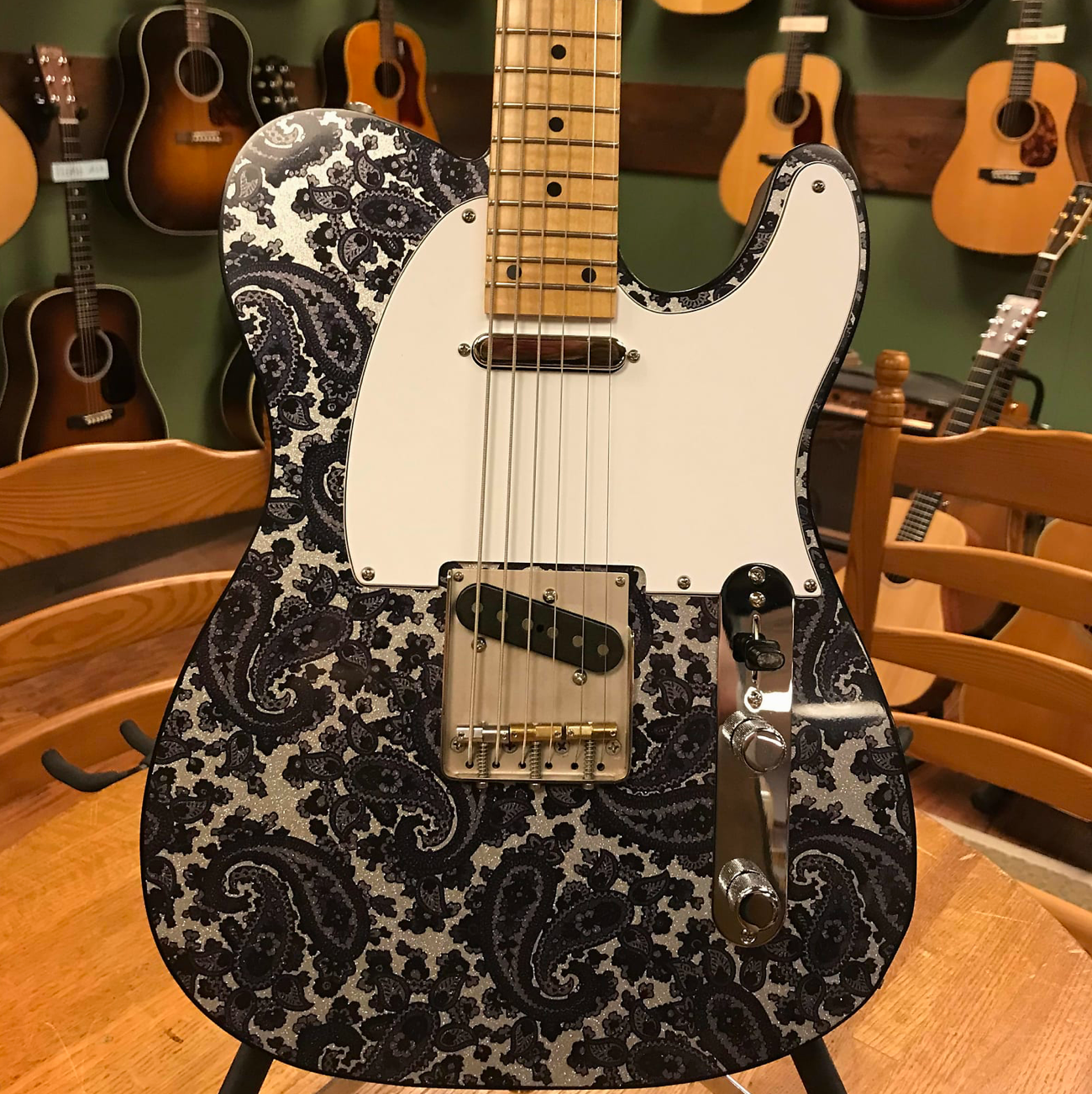 Crook Baritone Telecaster Black Paisley Silver Sparkle Matching Headstock