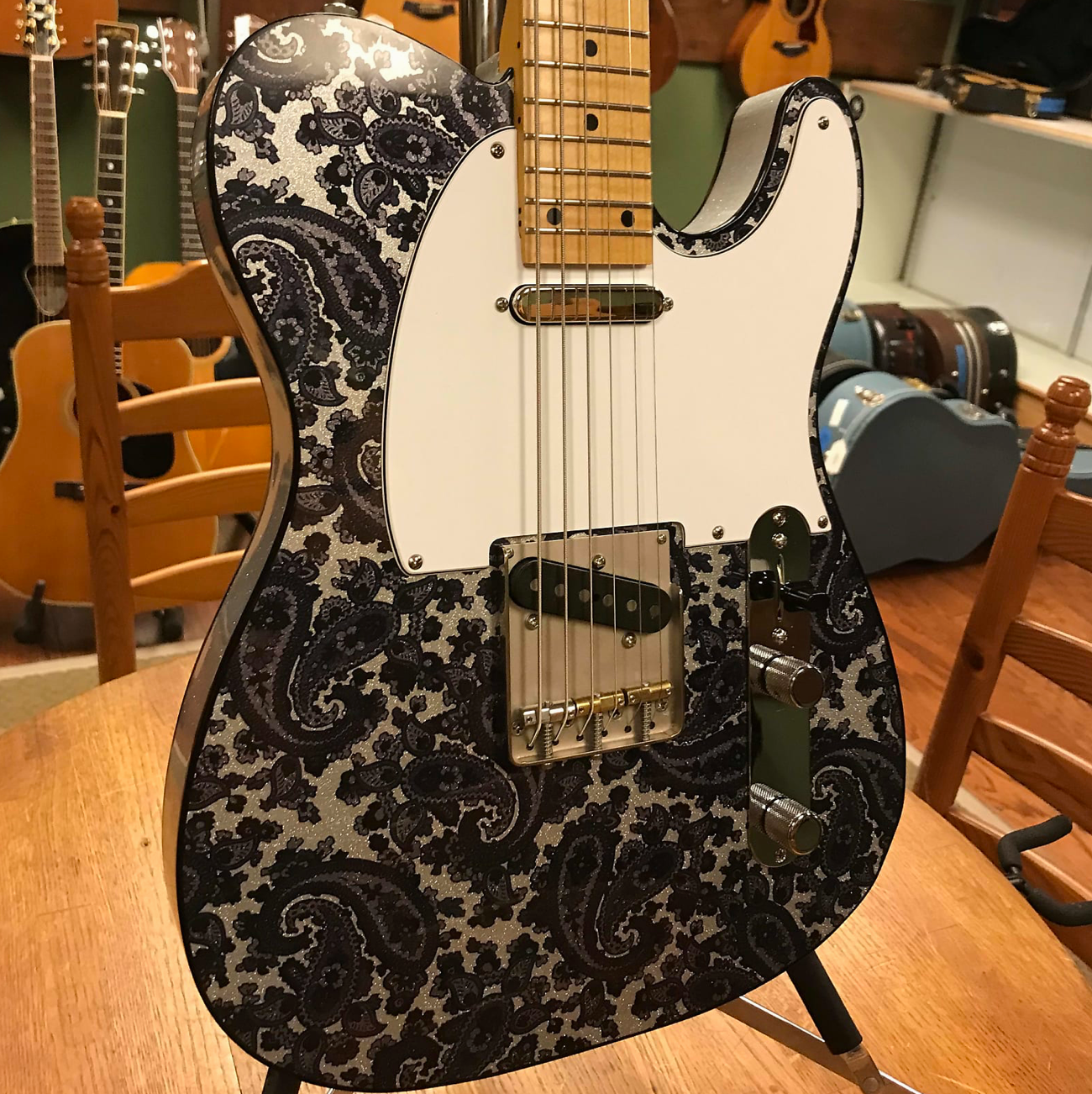 Crook Baritone Telecaster Black Paisley Silver Sparkle Matching Headstock