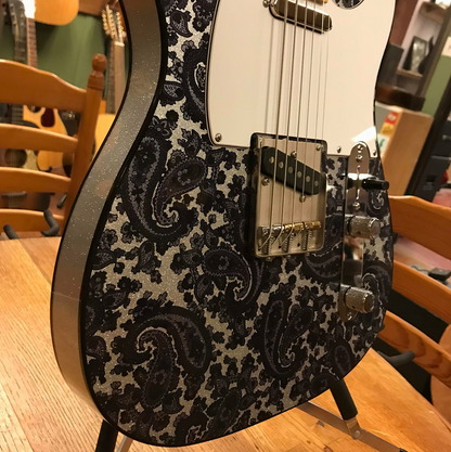 Crook Baritone Telecaster Black Paisley Silver Sparkle Matching Headstock