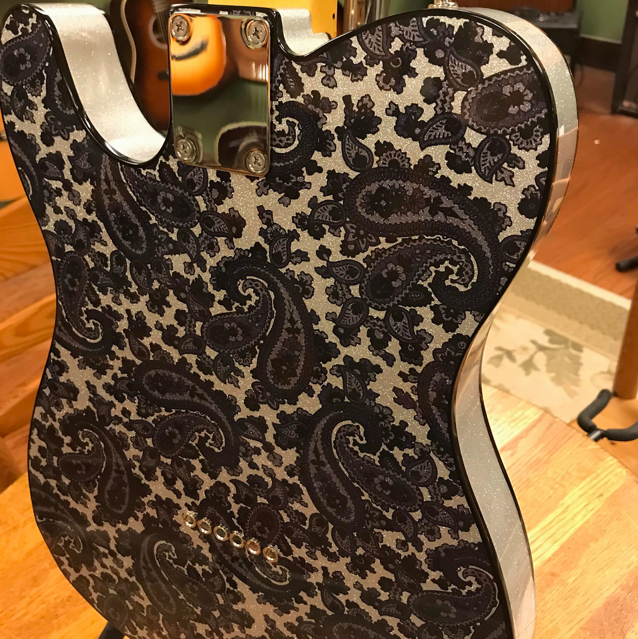 Crook Baritone Telecaster Black Paisley Silver Sparkle Matching Headstock