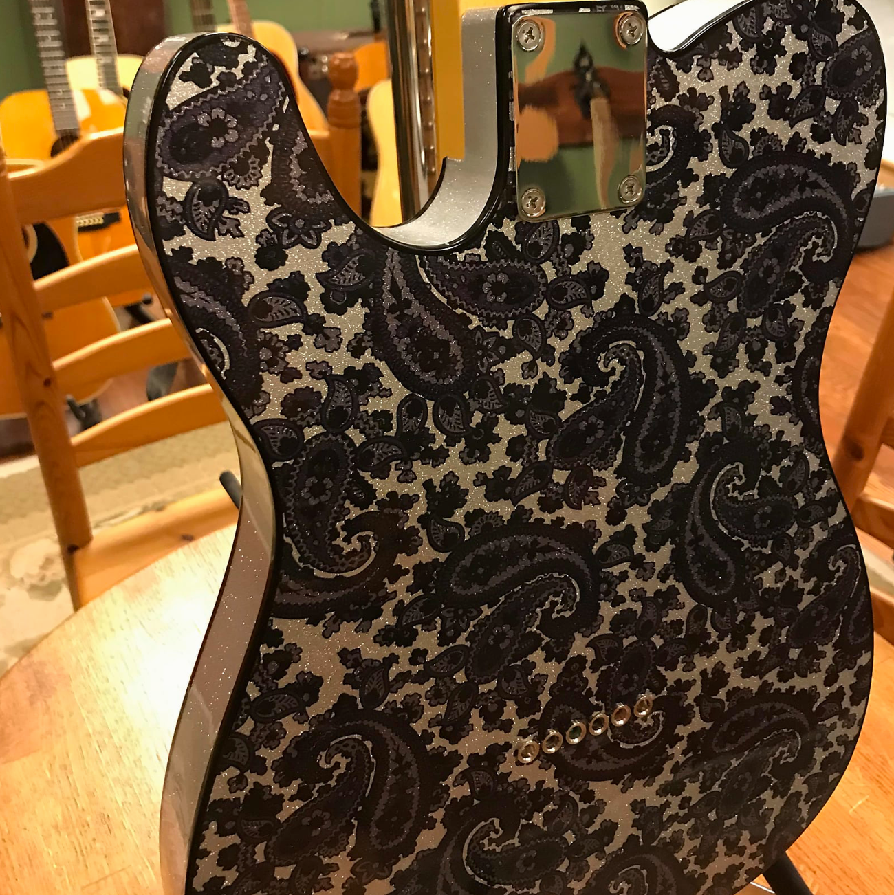 Crook Baritone Telecaster Black Paisley Silver Sparkle Matching Headstock